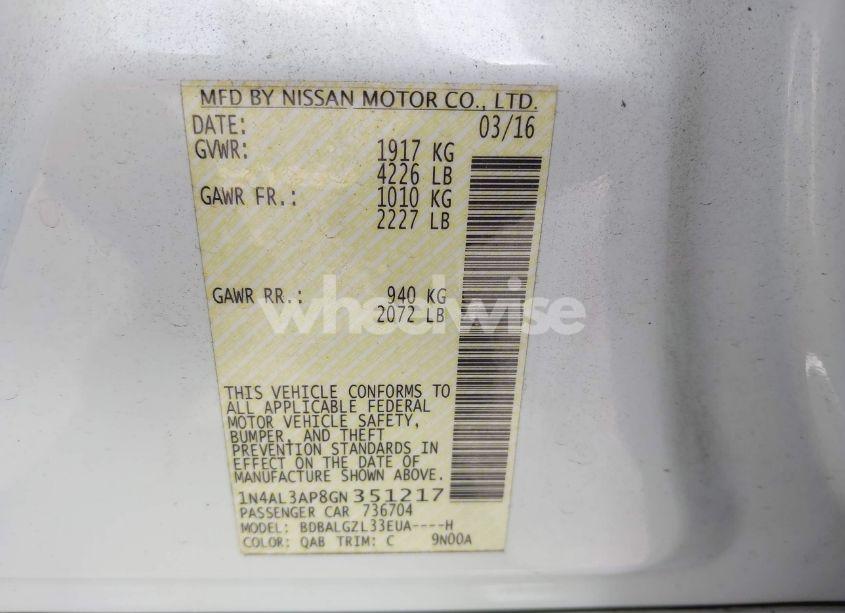 Photo 9 of 2016 Nissan Altima 2.5 S (VIN 1N4AL3AP8GN351217)