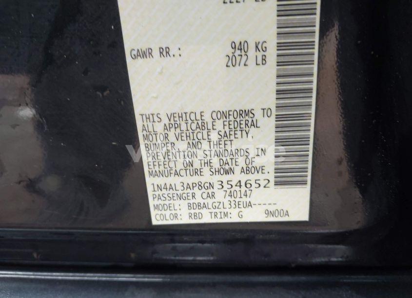 Photo 9 of 2016 Nissan Altima 2.5/2.5 S/2.5 SL/2.5 SR/2.5 SV (VIN 1N4AL3AP8GN354652)