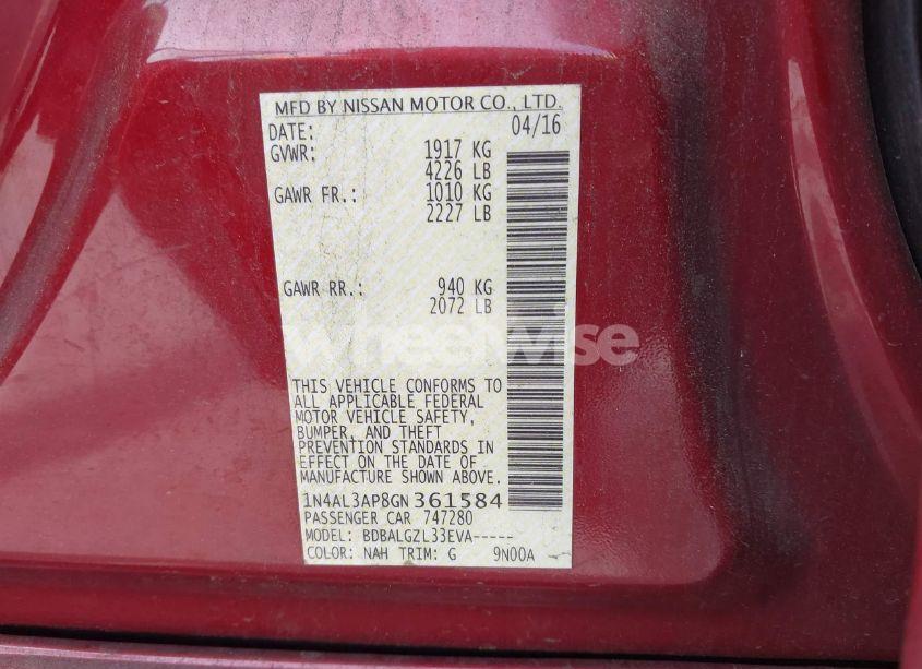 Photo 9 of 2016 Nissan Altima 2.5/2.5 S/2.5 SL/2.5 SR/2.5 SV (VIN 1N4AL3AP8GN361584)