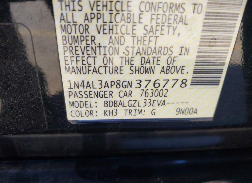 Photo 9 of 2016 Nissan Altima 2.5/2.5 S/2.5 SL/2.5 SR/2.5 SV (VIN 1N4AL3AP8GN376778)