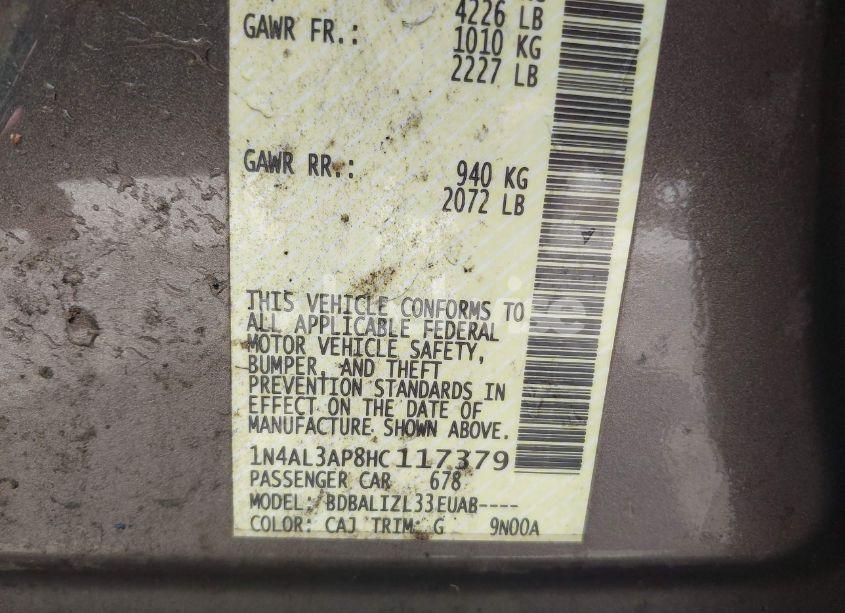 Photo 9 of 2017 Nissan Altima 2.5/2.5 S/2.5 SL/2.5 SR/2.5 SV (VIN 1N4AL3AP8HC117379)