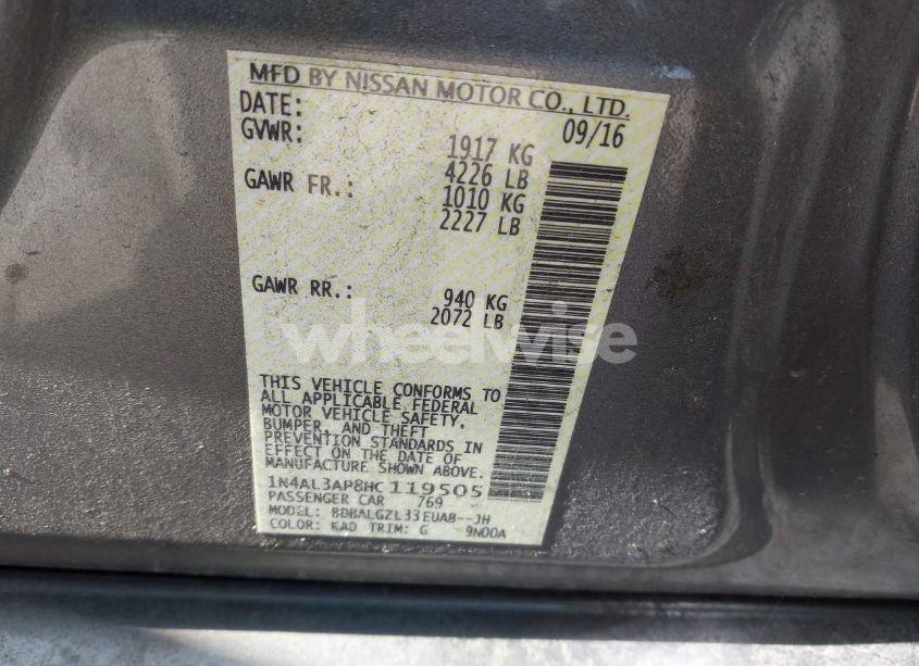 Photo 9 of 2017 Nissan Altima 2.5 S (VIN 1N4AL3AP8HC119505)