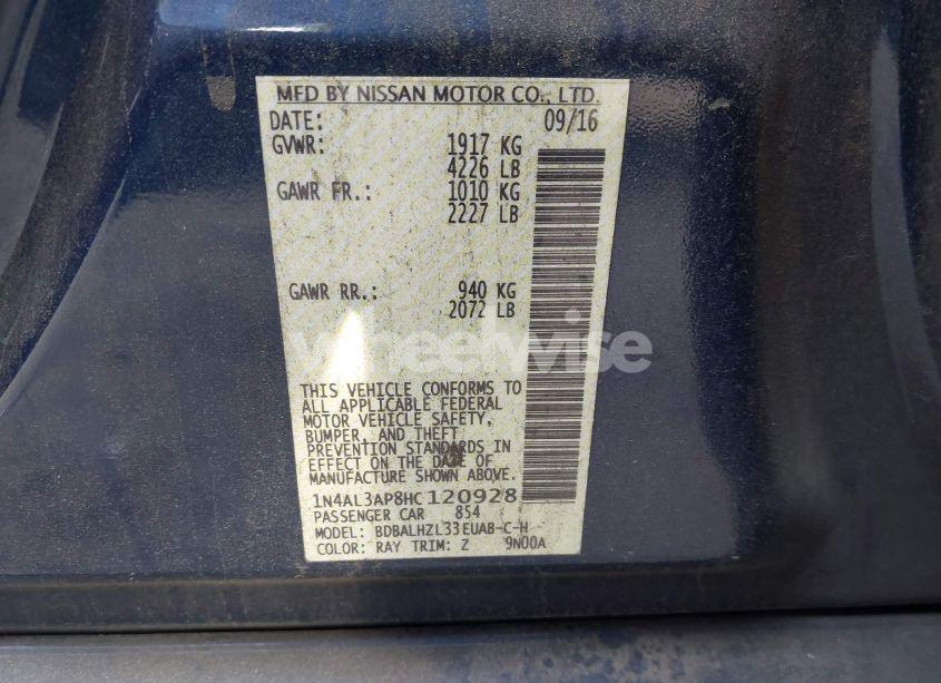 Photo 9 of 2017 Nissan Altima 2.5 SR (VIN 1N4AL3AP8HC120928)