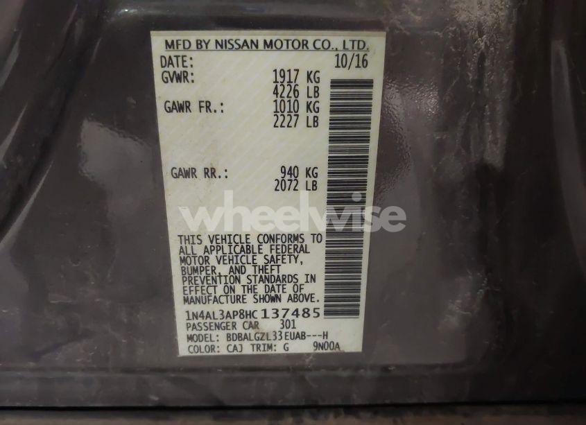 Photo 9 of 2017 Nissan Altima 2.5 S (VIN 1N4AL3AP8HC137485)