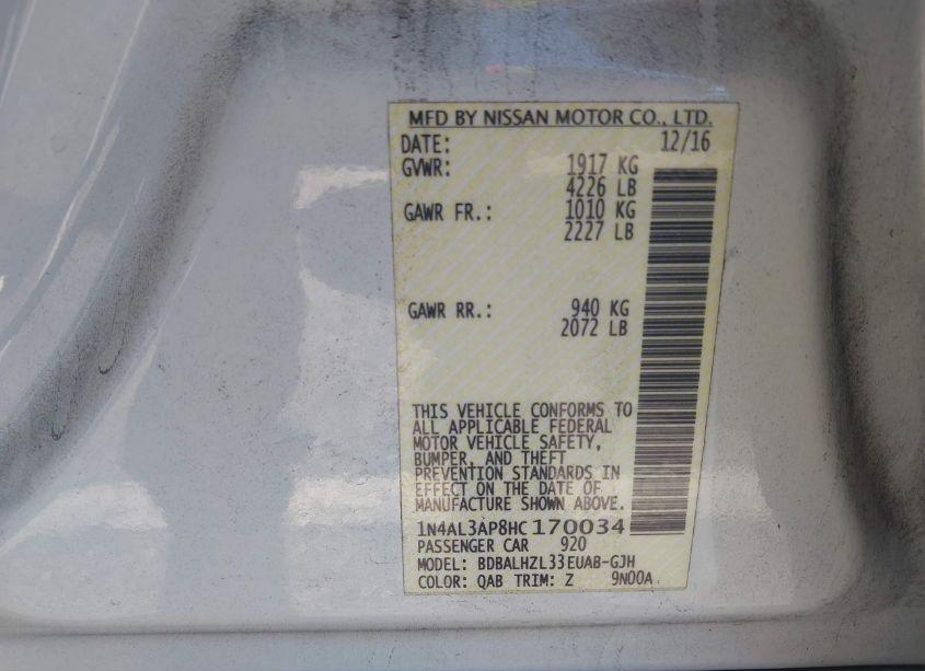 Photo 9 of 2017 Nissan Altima 2.5 SR (VIN 1N4AL3AP8HC170034)