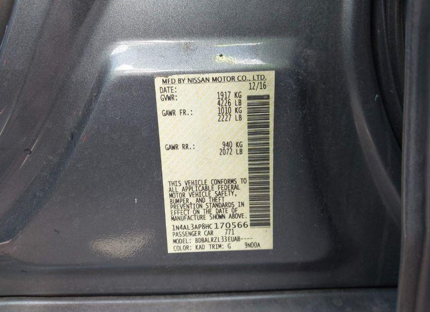 Photo 9 of 2017 Nissan Altima 2.5 SL (VIN 1N4AL3AP8HC170566)