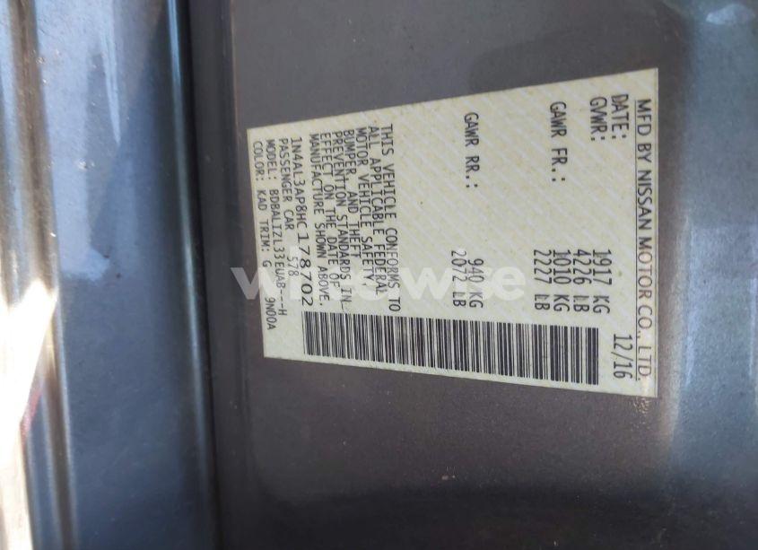 Photo 9 of 2017 Nissan Altima 2.5 SV (VIN 1N4AL3AP8HC178702)