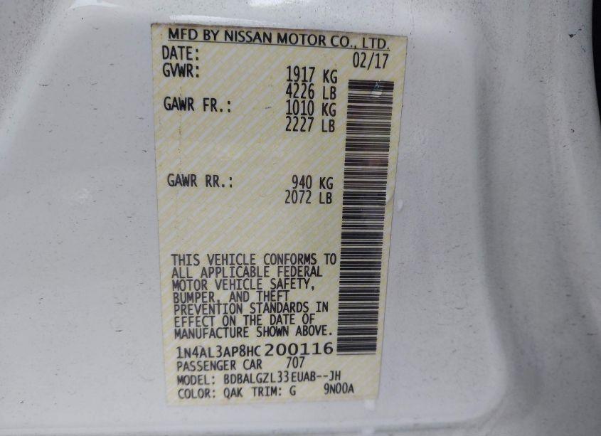 Photo 9 of 2017 Nissan Altima 2.5 S (VIN 1N4AL3AP8HC200116)