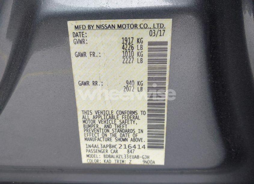 Photo 9 of 2017 Nissan Altima 2.5 SR (VIN 1N4AL3AP8HC216414)