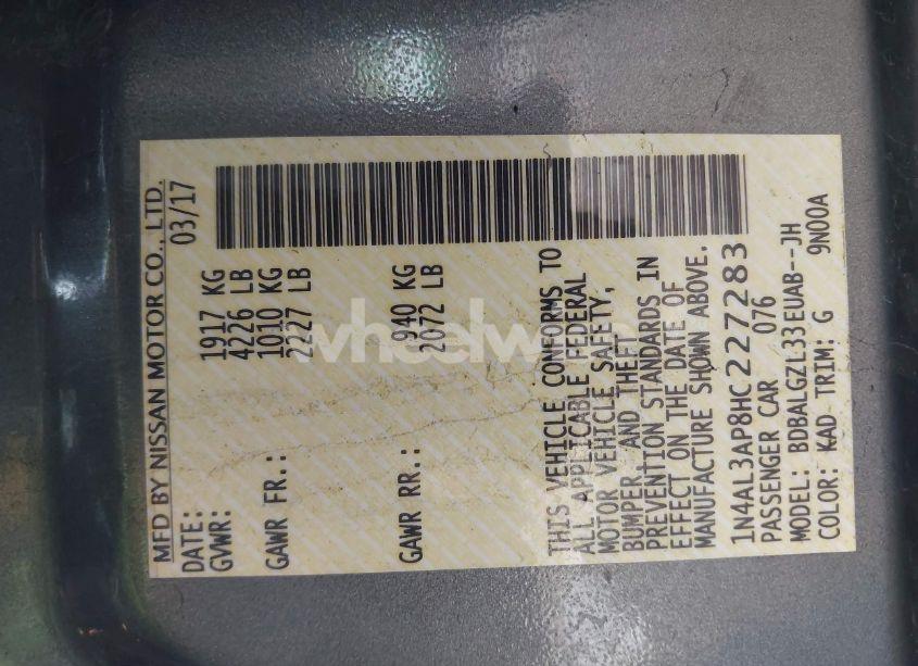 Photo 9 of 2017 Nissan Altima 2.5 S (VIN 1N4AL3AP8HC227283)