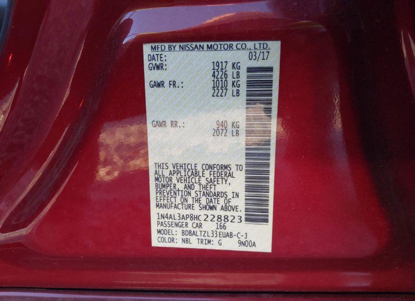 Photo 9 of 2017 Nissan Altima 2.5 SL (VIN 1N4AL3AP8HC228823)