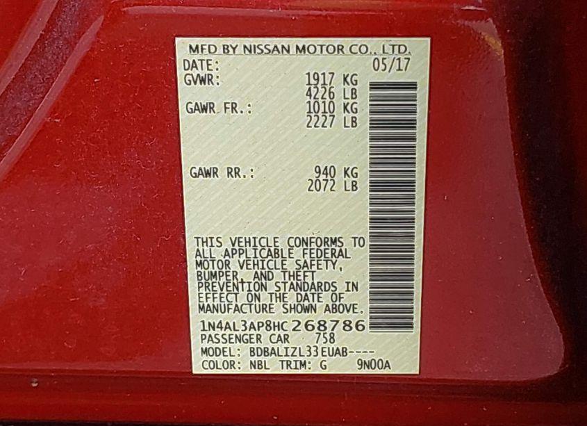 Photo 9 of 2017 Nissan Altima 2.5 SV (VIN 1N4AL3AP8HC268786)