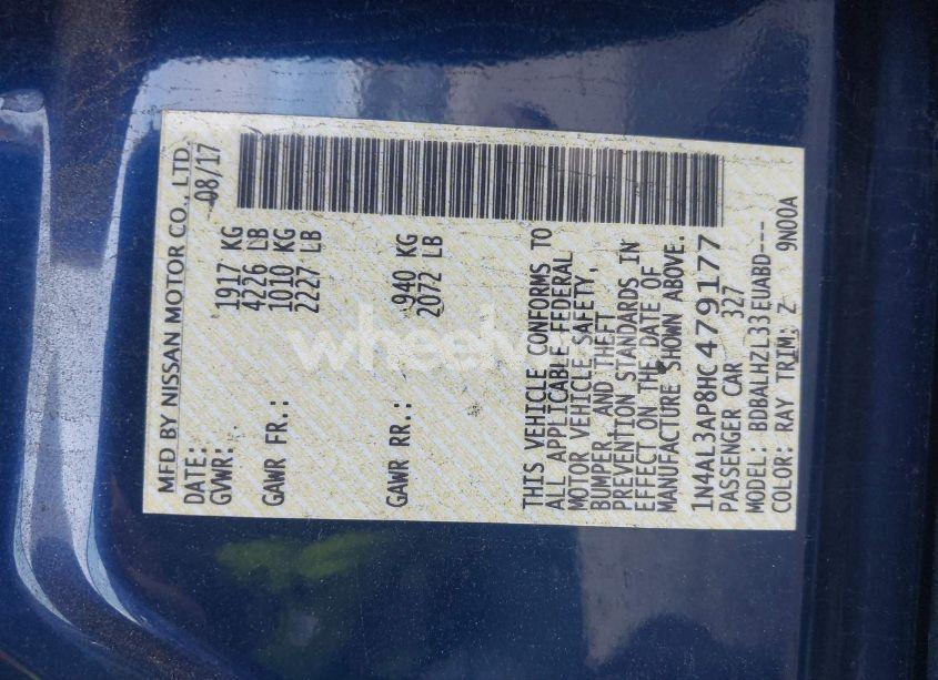 Photo 9 of 2017 Nissan Altima 2.5 SR (VIN 1N4AL3AP8HC479177)