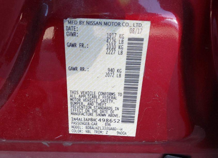 Photo 9 of 2017 Nissan Altima 2.5 SR (VIN 1N4AL3AP8HC498652)