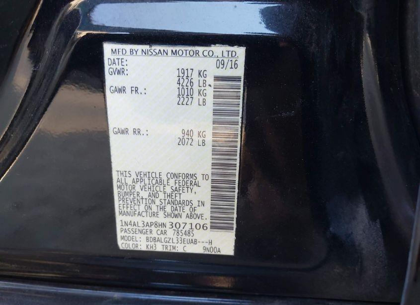 Photo 9 of 2017 Nissan Altima 2.5 S (VIN 1N4AL3AP8HN307106)