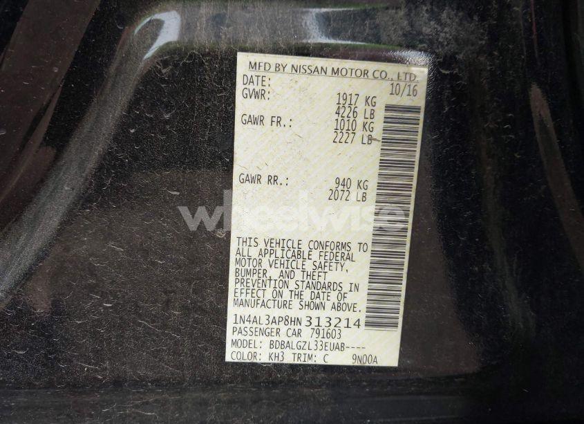 Photo 9 of 2017 Nissan Altima 2.5/2.5 S/2.5 SL/2.5 SR/2.5 SV (VIN 1N4AL3AP8HN313214)