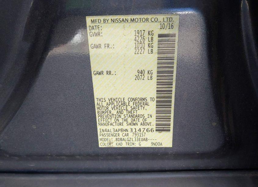 Photo 9 of 2017 Nissan Altima 2.5 S (VIN 1N4AL3AP8HN314766)