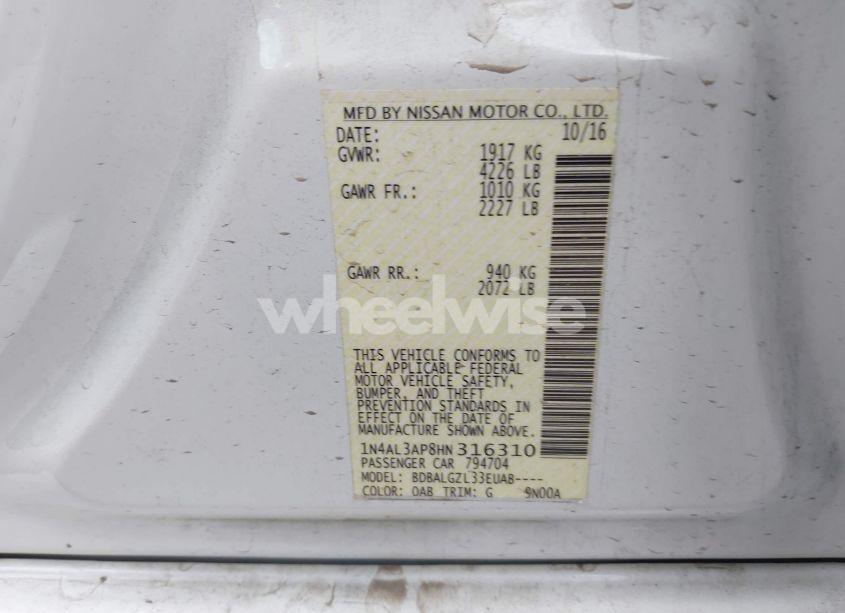 Photo 9 of 2017 Nissan Altima 2.5 S (VIN 1N4AL3AP8HN316310)