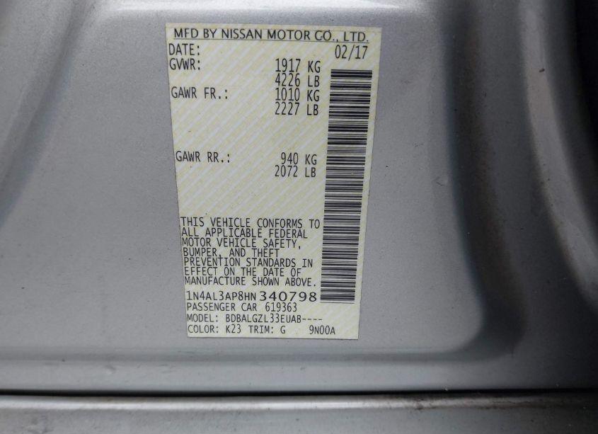 Photo 9 of 2017 Nissan Altima 2.5 S (VIN 1N4AL3AP8HN340798)