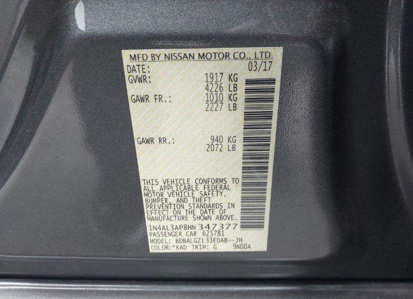 Photo 9 of 2017 Nissan Altima 2.5 S (VIN 1N4AL3AP8HN347377)