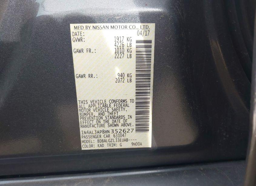 Photo 9 of 2017 Nissan Altima 2.5 S (VIN 1N4AL3AP8HN352627)