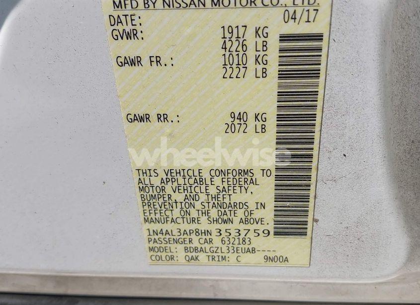 Photo 9 of 2017 Nissan Altima 2.5 S (VIN 1N4AL3AP8HN353759)