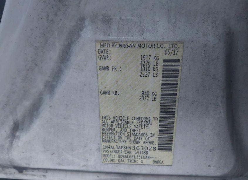 Photo 9 of 2017 Nissan Altima 2.5 S (VIN 1N4AL3AP8HN363028)