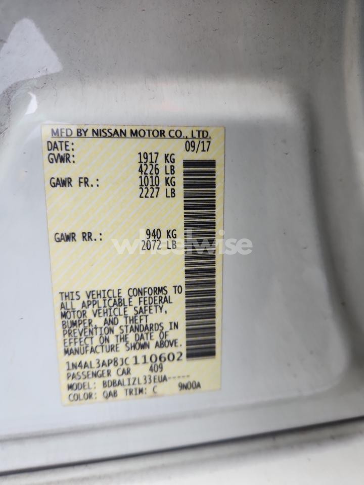 Photo 12 of 2018 NISSAN ALTIMA 2.5 (VIN 1N4AL3AP8JC110602)