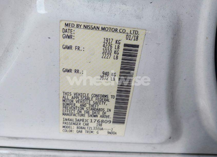 Photo 9 of 2018 Nissan Altima 2.5 SL (VIN 1N4AL3AP8JC176809)