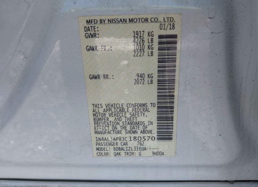 Photo 9 of 2018 Nissan Altima 2.5 SV (VIN 1N4AL3AP8JC180570)