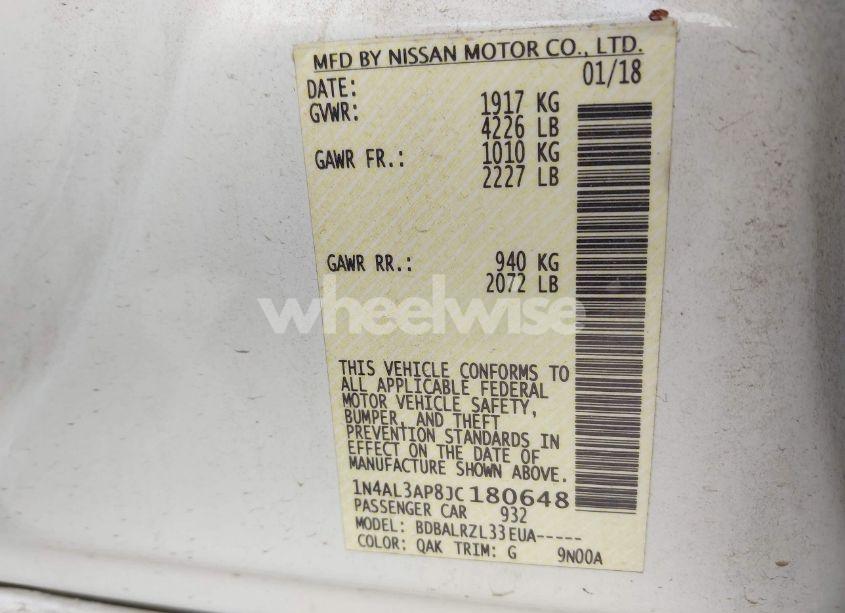 Photo 9 of 2018 Nissan Altima 2.5 SL (VIN 1N4AL3AP8JC180648)