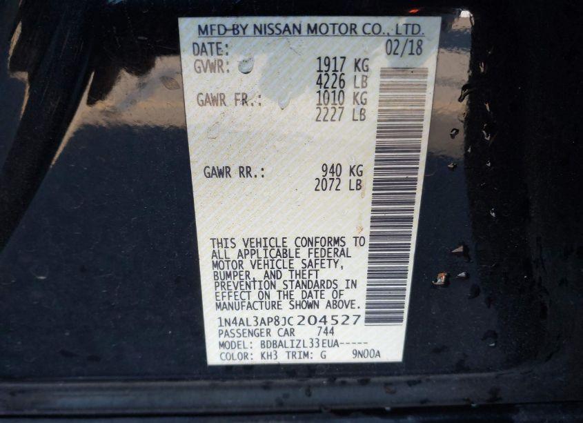 Photo 9 of 2018 Nissan Altima 2.5 SV (VIN 1N4AL3AP8JC204527)