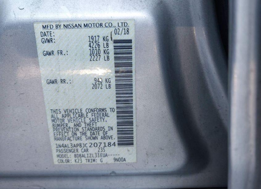 Photo 9 of 2018 Nissan Altima 2.5 SV (VIN 1N4AL3AP8JC207184)