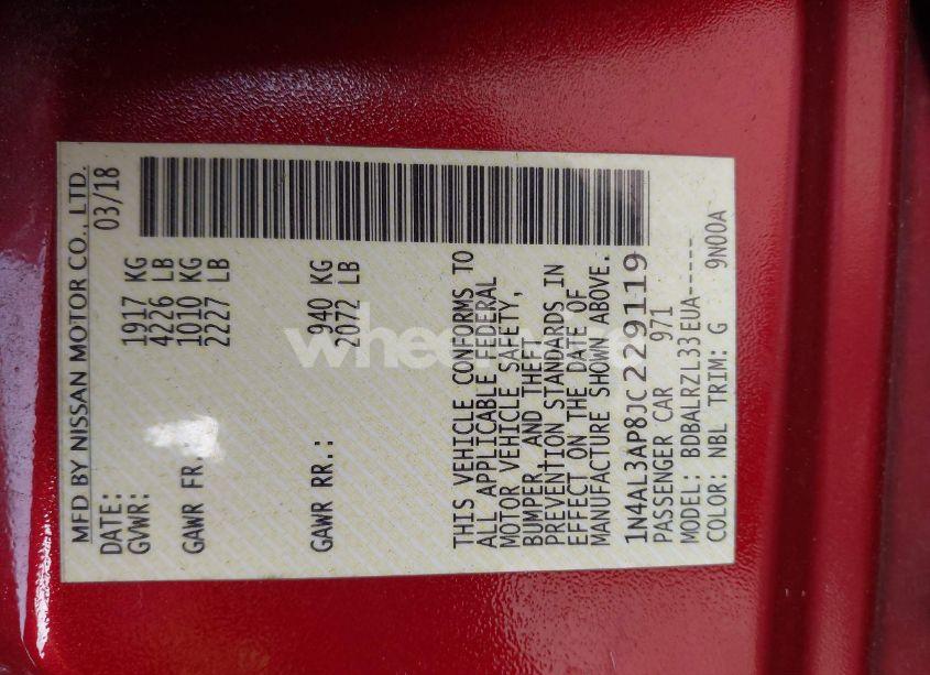 Photo 9 of 2018 Nissan Altima 2.5 SL (VIN 1N4AL3AP8JC229119)