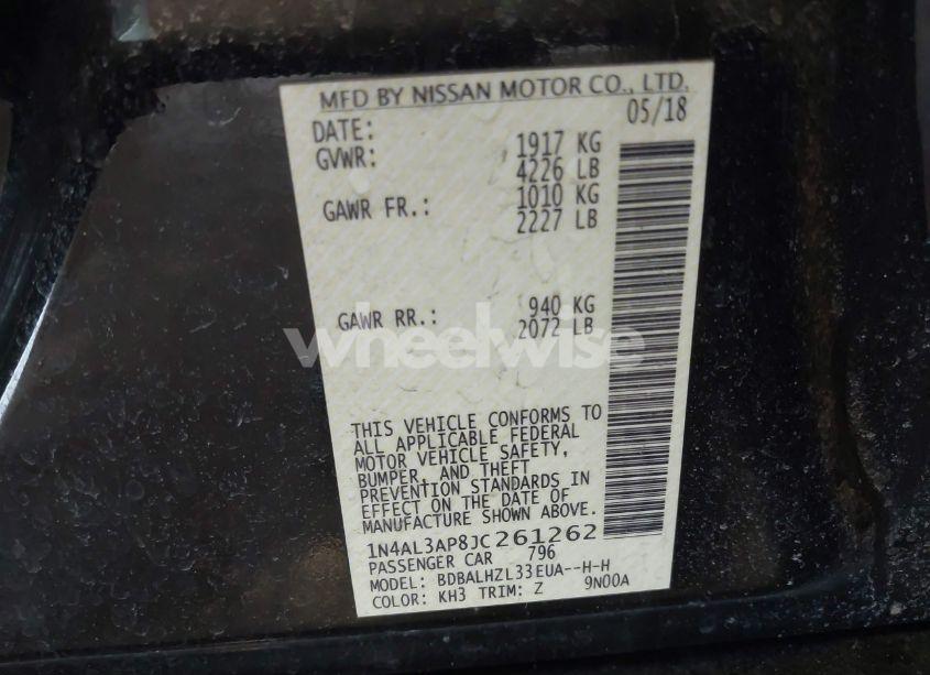 Photo 9 of 2018 Nissan Altima 2.5 SR (VIN 1N4AL3AP8JC261262)