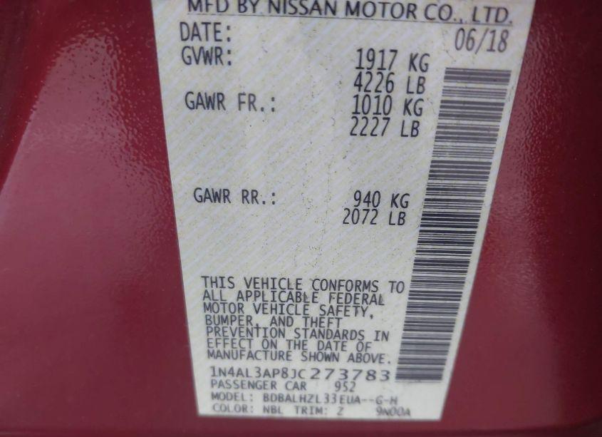 Photo 9 of 2018 Nissan Altima 2.5 SR (VIN 1N4AL3AP8JC273783)