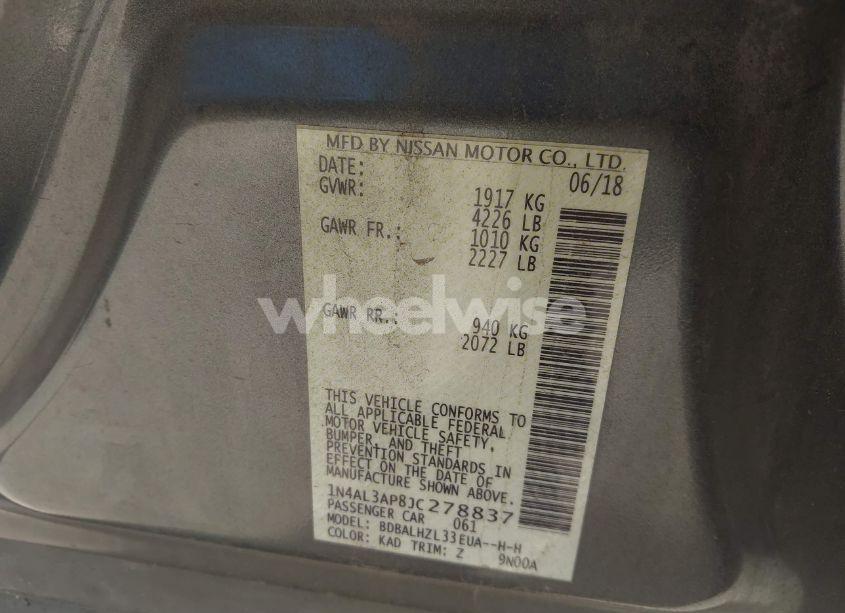 Photo 9 of 2018 Nissan Altima 2.5 SR (VIN 1N4AL3AP8JC278837)