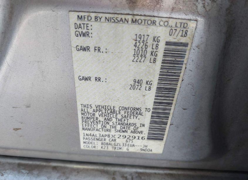 Photo 9 of 2018 Nissan Altima 2.5 S (VIN 1N4AL3AP8JC292916)