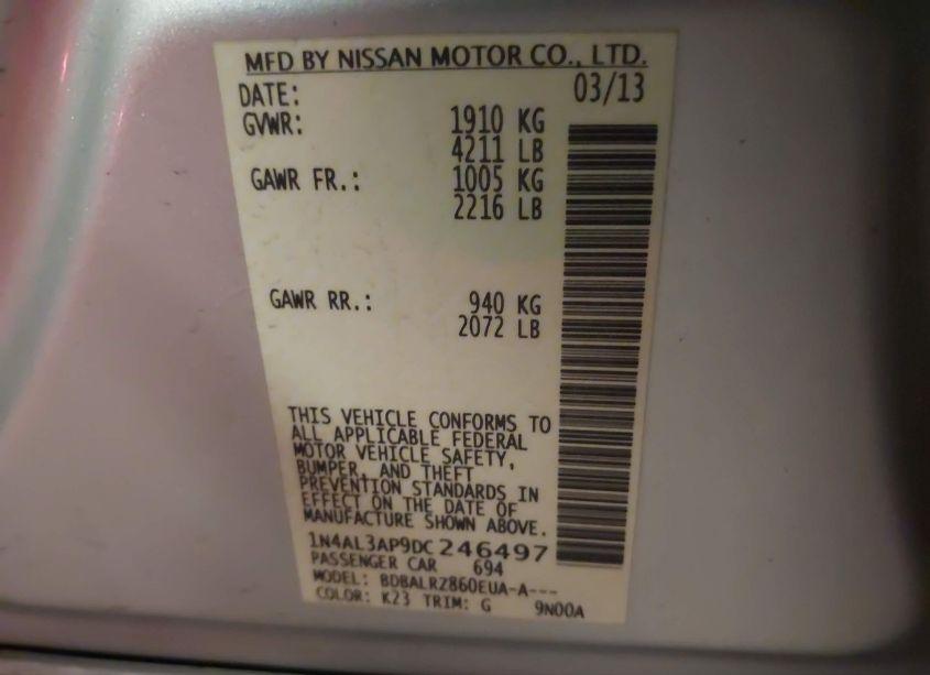 Photo 9 of 2013 Nissan Altima 2.5 S (VIN 1N4AL3AP9DC246497)