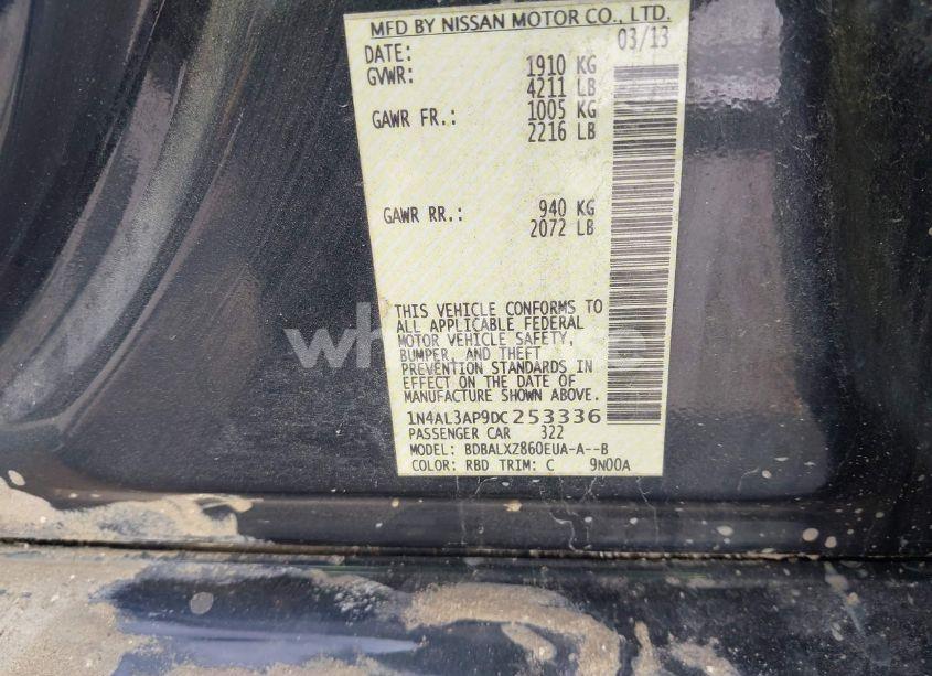 Photo 9 of 2013 Nissan Altima 2.5 SL (VIN 1N4AL3AP9DC253336)