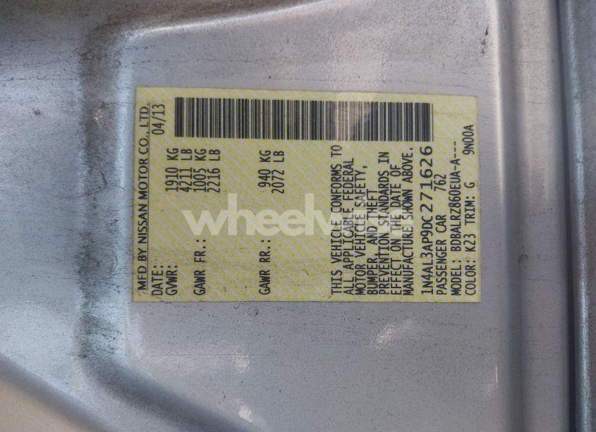 Photo 9 of 2013 Nissan Altima 2.5 S (VIN 1N4AL3AP9DC271626)