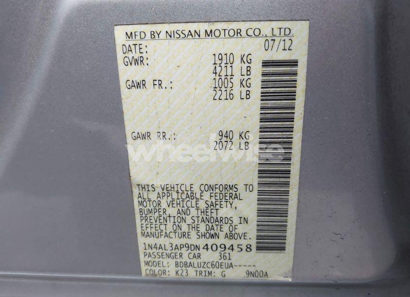 Photo 9 of 2013 Nissan Altima 2.5 SV (VIN 1N4AL3AP9DN409458)