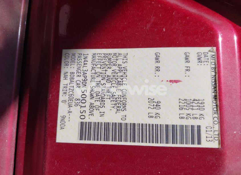 Photo 9 of 2013 Nissan Altima 2.5 SV (VIN 1N4AL3AP9DN500150)