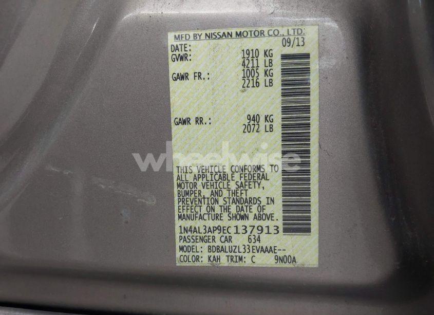 Photo 9 of 2014 Nissan Altima 2.5 SV (VIN 1N4AL3AP9EC137913)