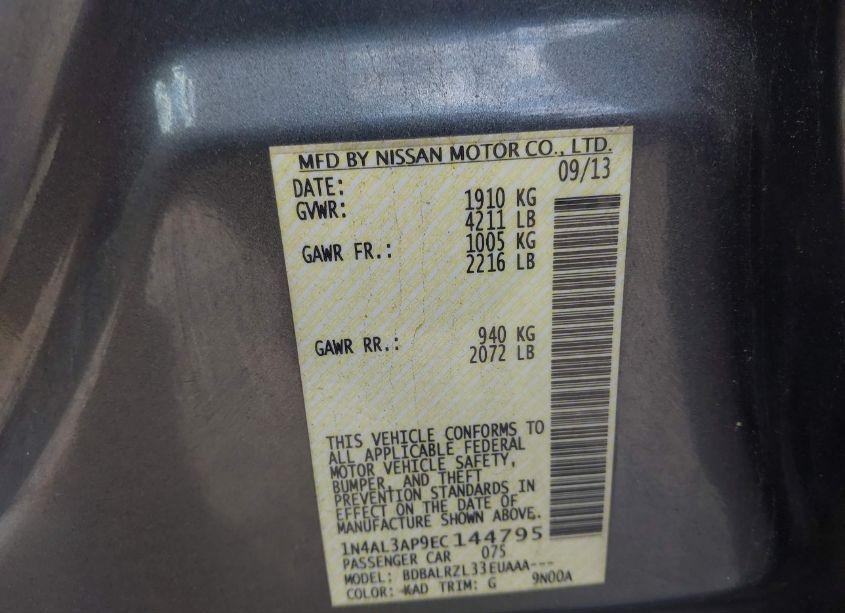 Photo 9 of 2014 Nissan Altima 2.5 S (VIN 1N4AL3AP9EC144795)