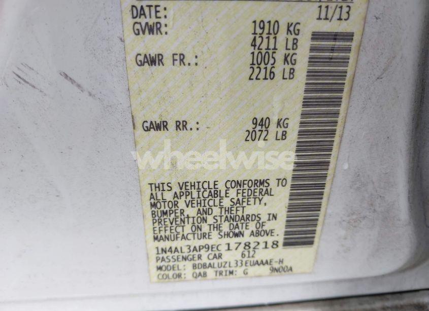 Photo 9 of 2014 Nissan Altima 2.5 SV (VIN 1N4AL3AP9EC178218)