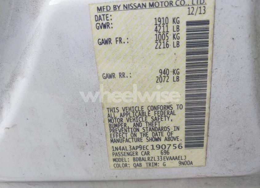 Photo 9 of 2014 Nissan Altima 2.5 S (VIN 1N4AL3AP9EC190756)