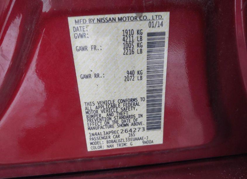 Photo 9 of 2014 Nissan Altima 2.5 SV (VIN 1N4AL3AP9EC264273)