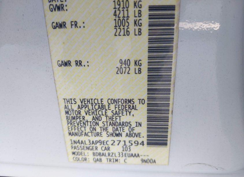 Photo 9 of 2014 Nissan Altima 2.5/2.5 S/2.5 SL/2.5 SV (VIN 1N4AL3AP9EC271594)