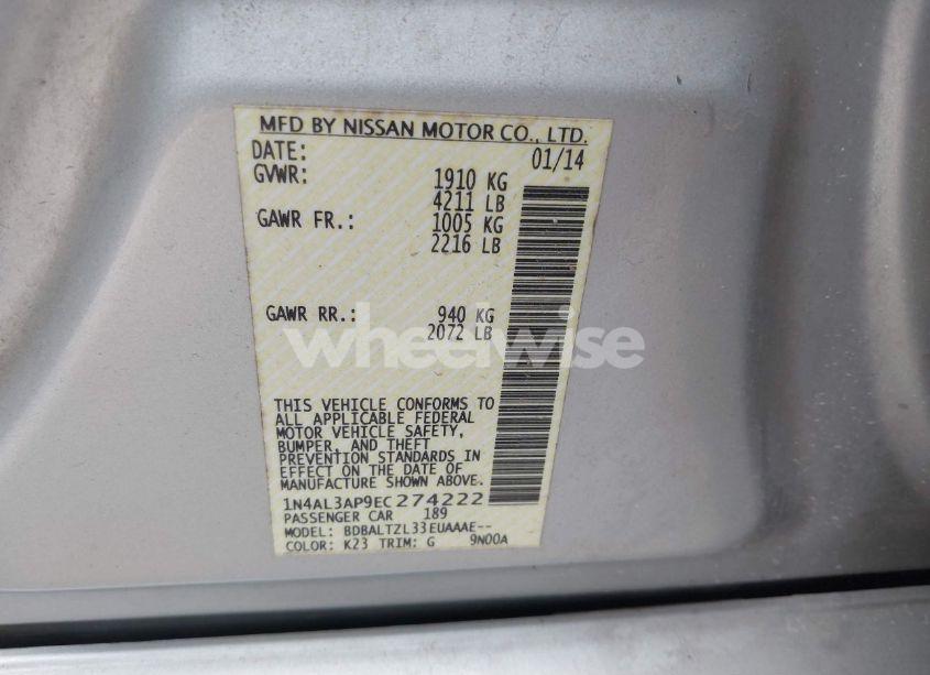 Photo 9 of 2014 Nissan Altima 2.5 SV (VIN 1N4AL3AP9EC274222)